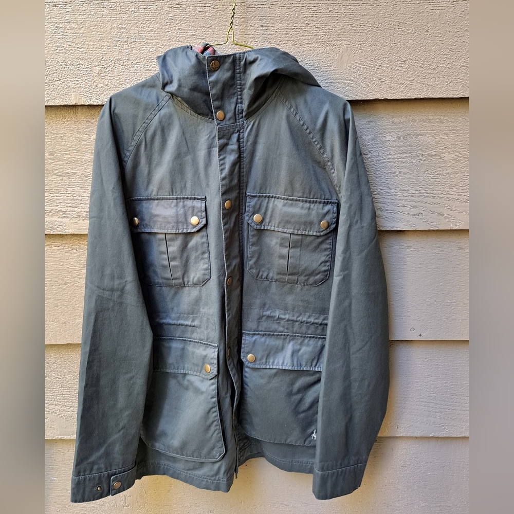 JACK WILLS Hooded Green Cotton Waxed Jacket -  Small - ENGLAND
